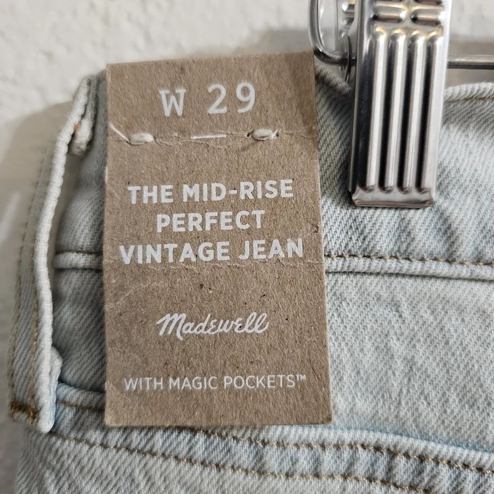 MADEWELL The Mid-rise Perfect Vintage Jean in Fitzgerald Wash Size 29